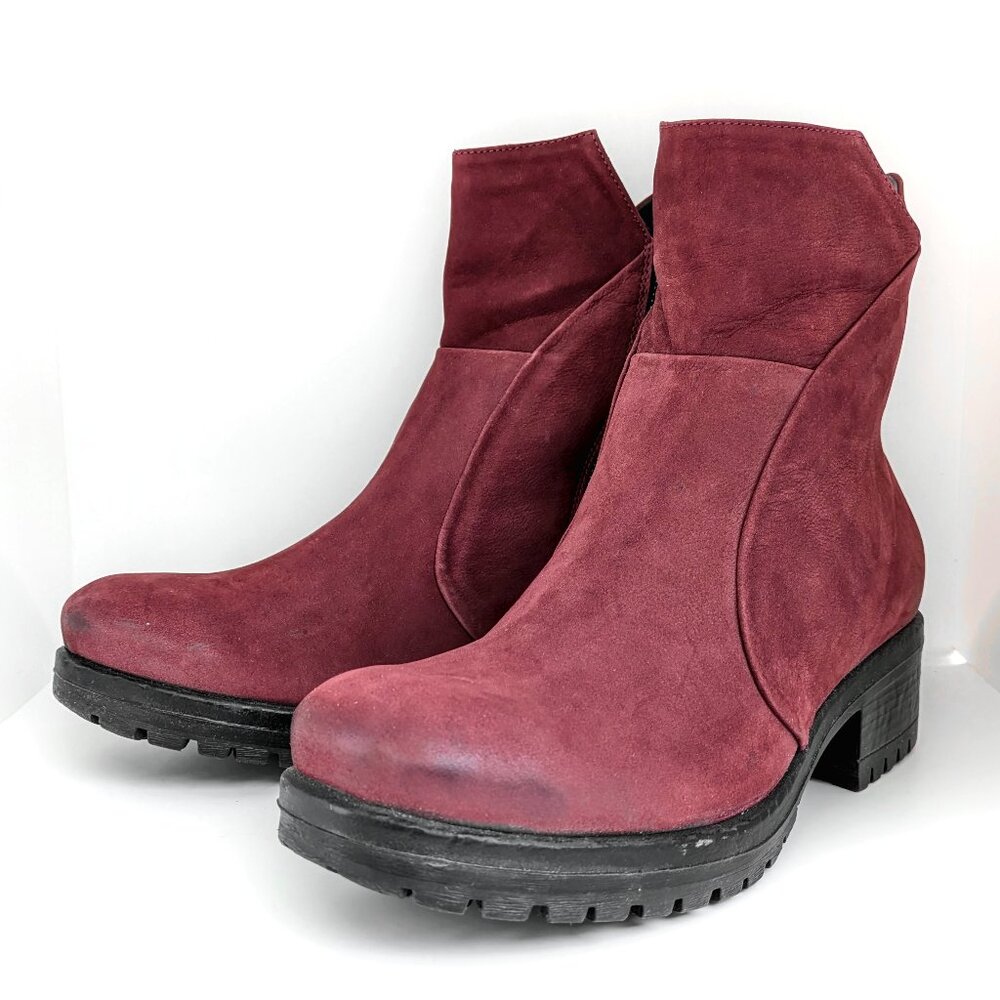 Bueno Forge Burgund Nubuck Leather Ankle Boots Size 42 fit small US 10-10 1/2
